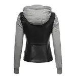 Black/Grey Goatskin Leather Hooded Biker Jacket