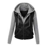 Women's Black/Grey Goatskin Leather Hooded Biker Jacket