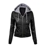 Women's Black Lambskin Leather Hooded Biker Jacket