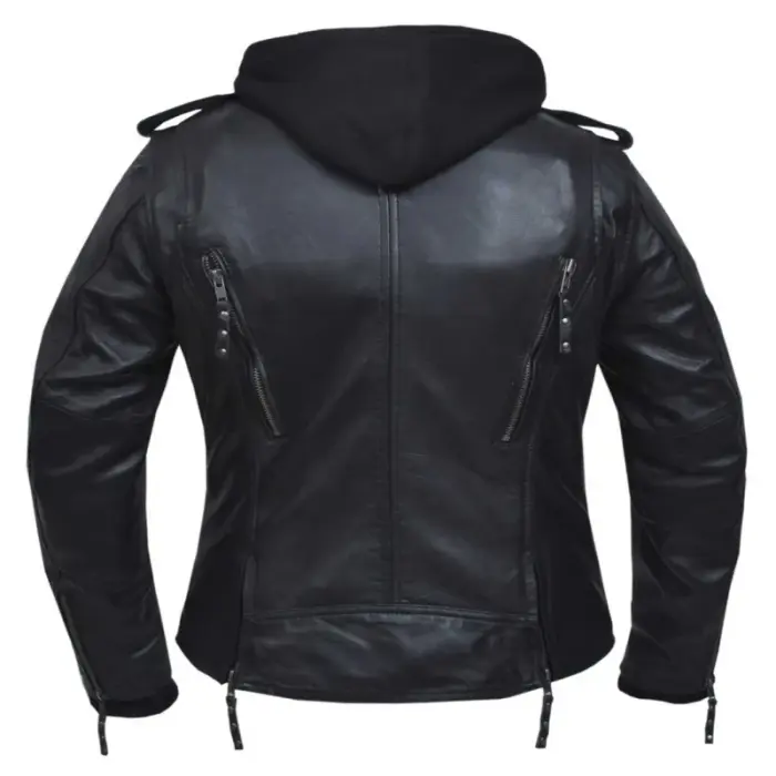 Black Lambskin Leather Hooded Motorcycle Jacket