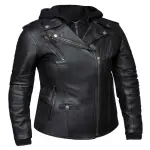 Women's Black Lambskin Leather Hooded Motorcycle Jacket
