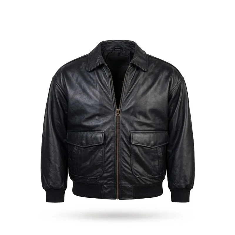Black Leather A-2 Flight Bomber Jacket Men'S Black Leather A-2 Flight Bomber Jacket