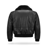 Black Leather Shearling Collar Aviator Jacket