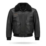 Men’s Black Leather Shearling Collar Aviator Jacket