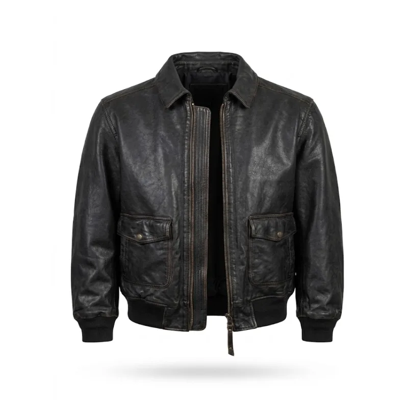 Black Real Leather A-2 Flight Bomber Jacket Men’s Black Real Leather A-2 Flight Bomber Jacket