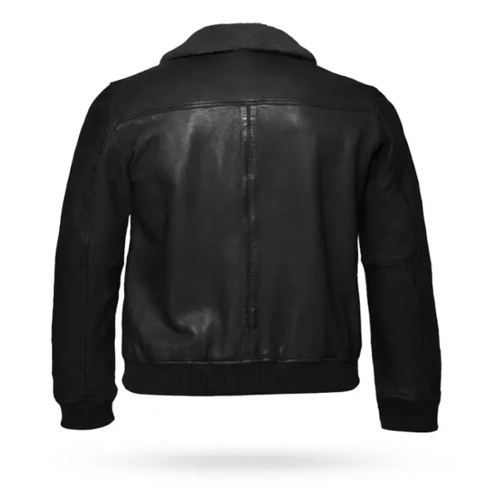 Black Real Leather Aviator Jacket With Shearling Collar