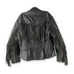 Black Real Leather Fringed Biker Jacket