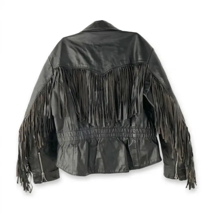 Black Real Leather Fringed Biker Jacket