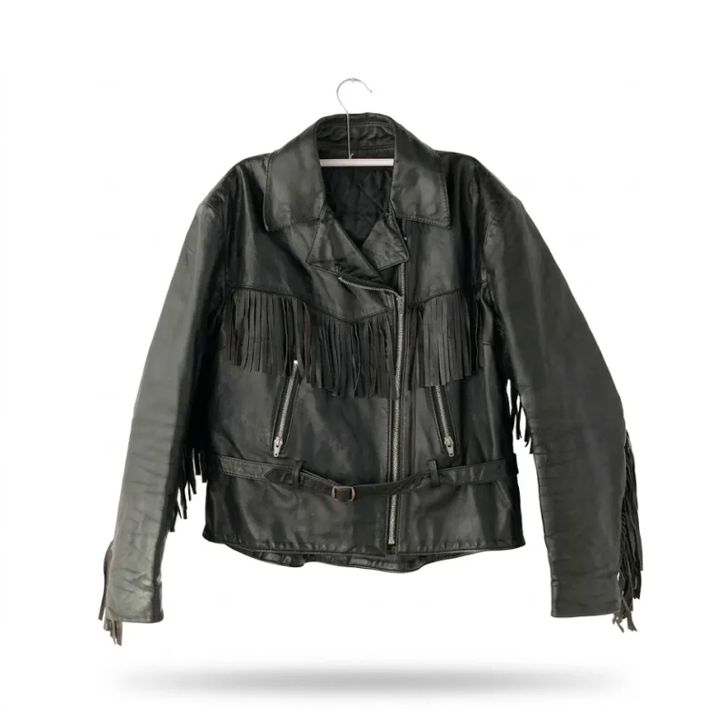 Black Real Leather Fringed Biker Jacket Men'S Black Real Leather Fringed Biker Jacket