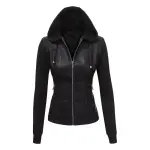 Women’s Black Sheepskin Leather Biker Jacket With Hood