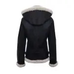 Black Sheepskin Leather Hooded Aviator Jacket