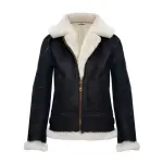 Women’s Black Sheepskin Leather Hooded Aviator Jacket
