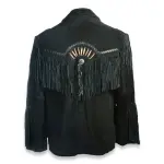 Black Suede Leather Western Style Fringe Jacket