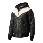 Brecken Diamond Quilted Leather Hooded Bomber Jacket