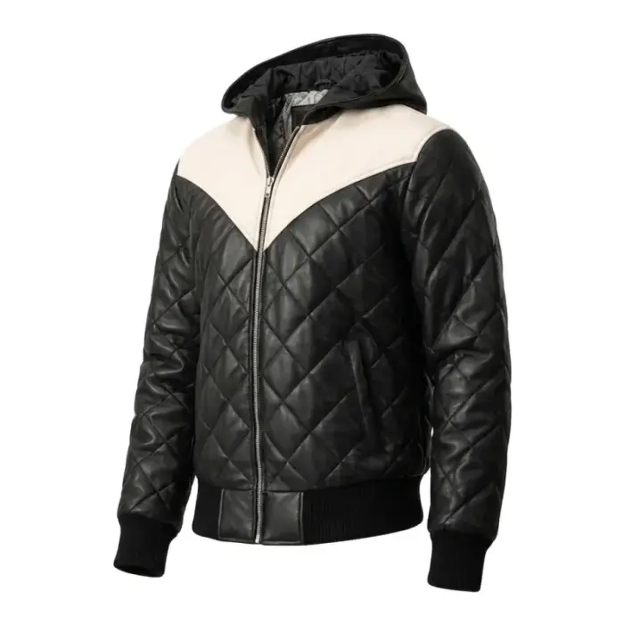Brecken Diamond Quilted Leather Hooded Bomber Jacket