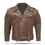 Men’s Brown Genuine Cowhide Leather Moto Jacket