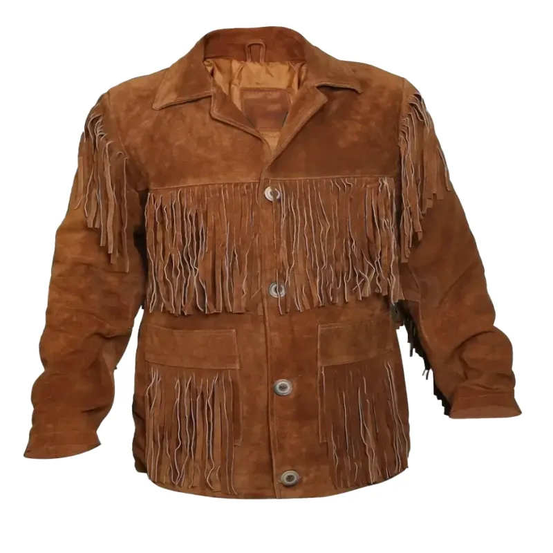 Brown Suede Leather Fringe Jacket Men’s Brown Suede Leather Fringe Jacket
