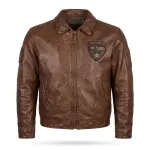 Men’s Cognac Brown Leather Air Force Patches Aviator Jacket