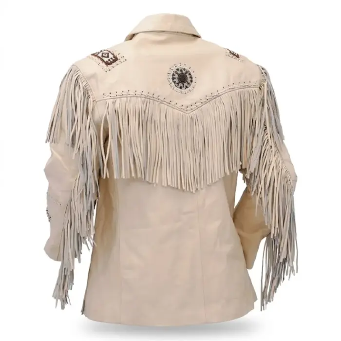 Cognac Genuine Leather Fringed Trucker Jacket