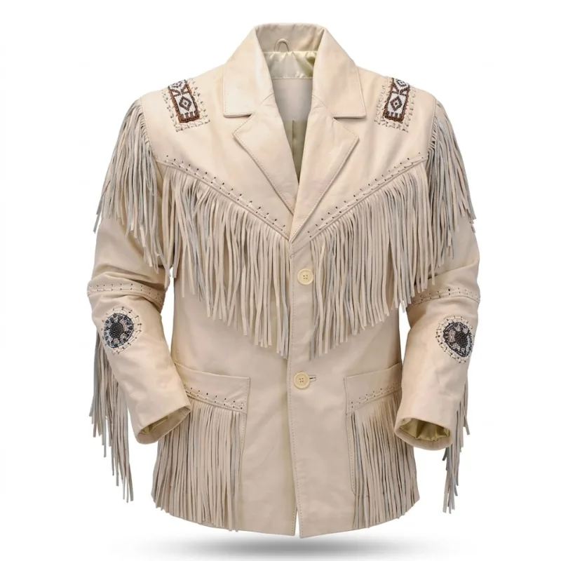 Cognac Genuine Leather Fringed Trucker Jacket Men'S Cognac Genuine Leather Fringed Trucker Jacket