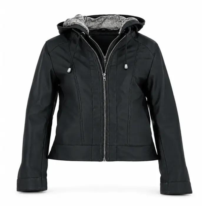 Cowhide Leather Jacket With Detachable Hood