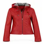 Women's Cowhide Leather Jacket With Detachable Hood