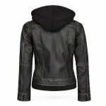 Dark Brown Real Leather Biker Jacket With Hood