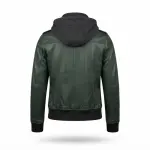 Dark Green Sheepskin Leather Hooded Bomber Jacket