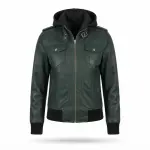 Sheepskin Leather Hooded Bomber Jacket