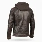 Distressed Brown Biker Leather Jacket with Removable Hood