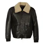 Genuine Leather Aviator Bomber Jacket With Faux Collar