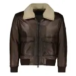 Men’s Genuine Leather Aviator Bomber Jacket With Faux Collar