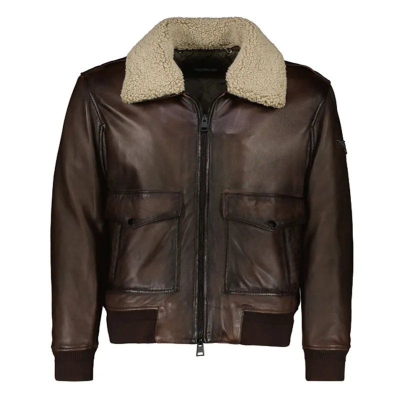 Genuine Leather Aviator Bomber Jacket With Faux Collar Men’s Genuine Leather Aviator Bomber Jacket With Faux Collar