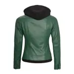 Green Sheepskin Leather Jacket With Removable Hood