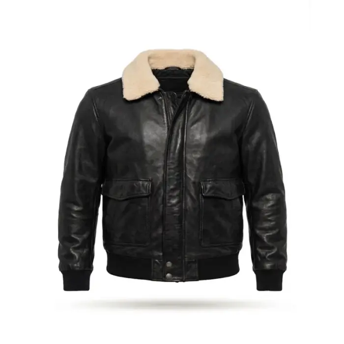 Lambskin Leather Aviator Jacket With Shearling Collar