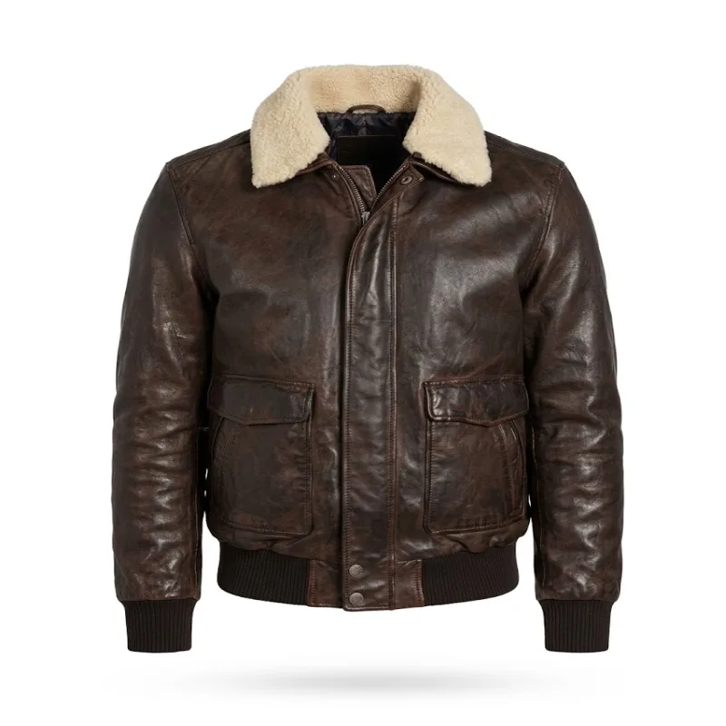 Lambskin Leather Aviator Jacket With Shearling Collar Men’s Lambskin Leather Aviator Jacket With Shearling Collar