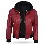 Lambskin Leather Hooded Bomber Jacket