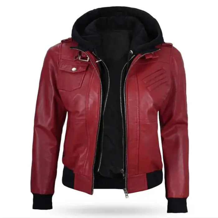Lambskin Leather Hooded Bomber Jacket