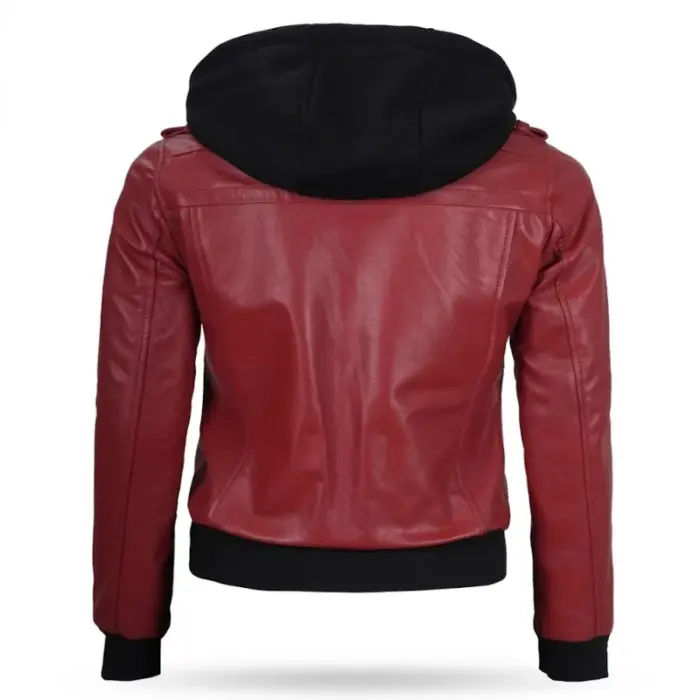 Lambskin Leather Hooded Bomber Jacket