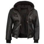 Lambskin Leather Hooded Bomber Jacket
