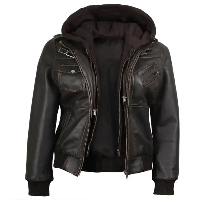 Lambskin Leather Hooded Bomber Jacket