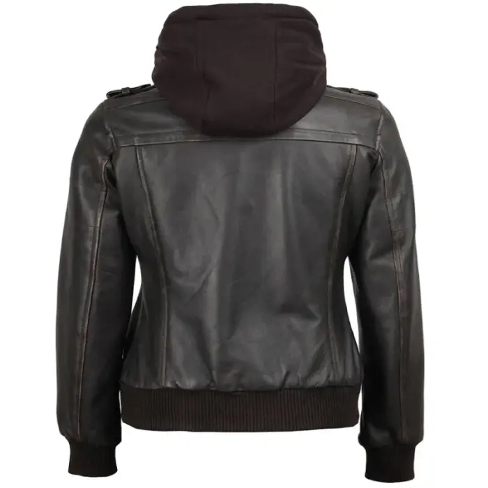 Lambskin Leather Hooded Bomber Jacket