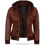 Women's Lambskin Leather Hooded Bomber Jacket