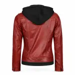 Maroon Sheepskin Leather Hooded Biker Jacket