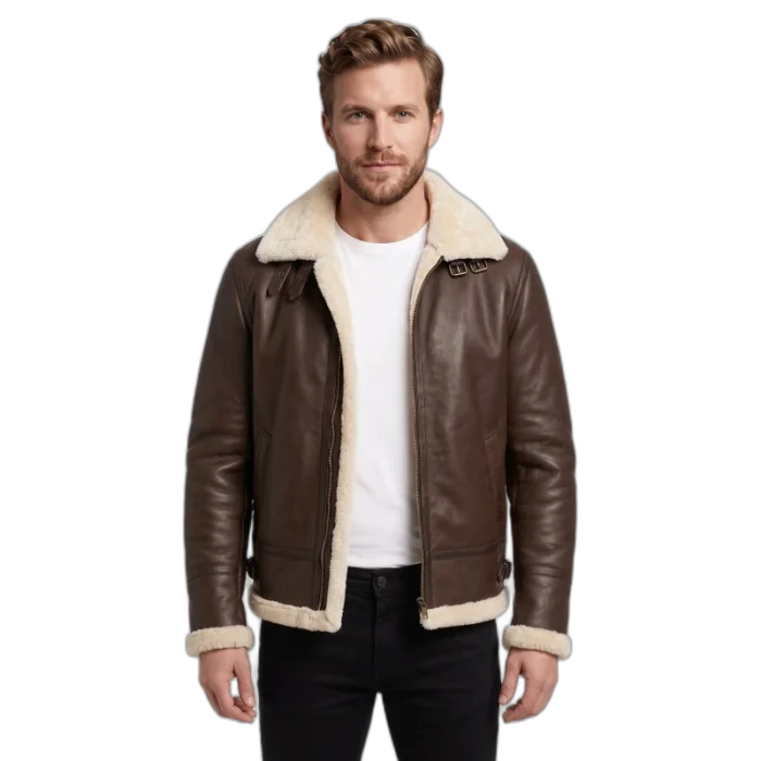 Men B3 Aviator Bomber Pilots Brown Lambskin Leather With Artificial Shearling Lining Style - 916 - 3
