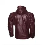 Men's Burgundy Lace-Up Hooded Faux Leather Jacket