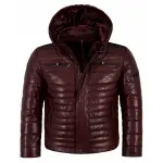 Quilted Leather Hooded Puffer Jacket