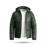 Men’s Forest Green Leather Quilted Puffer Jacket