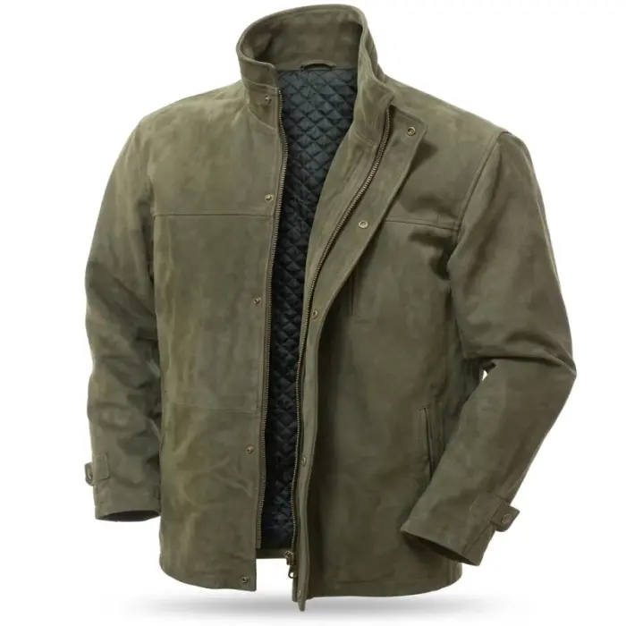 Men’S Green Nubuck Leather Field Jacket