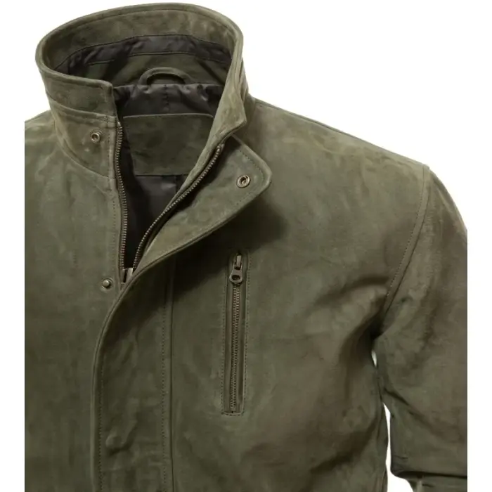 Men’S Green Nubuck Leather Field Jacket